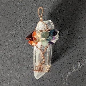 Handmade Quartz Crystal Chakra Tree of Life Necklace Pendant